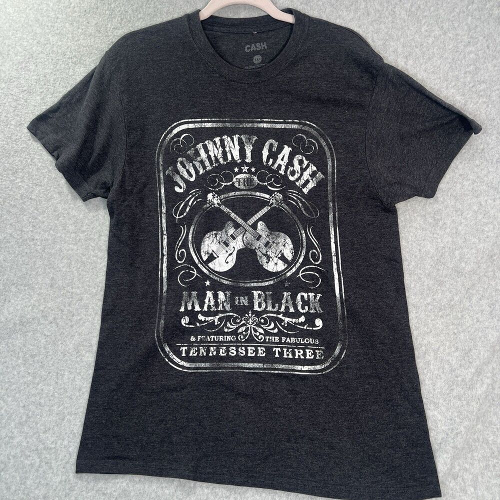 Johnny Cash Mens T Shirt Large L Short Sleeve Graphic Logo Gray Man In Black